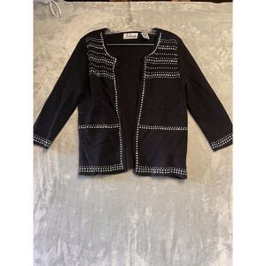 Alfred Dunner Women's PL Black Long Sleeve‎ Embellished Cardigan NEW